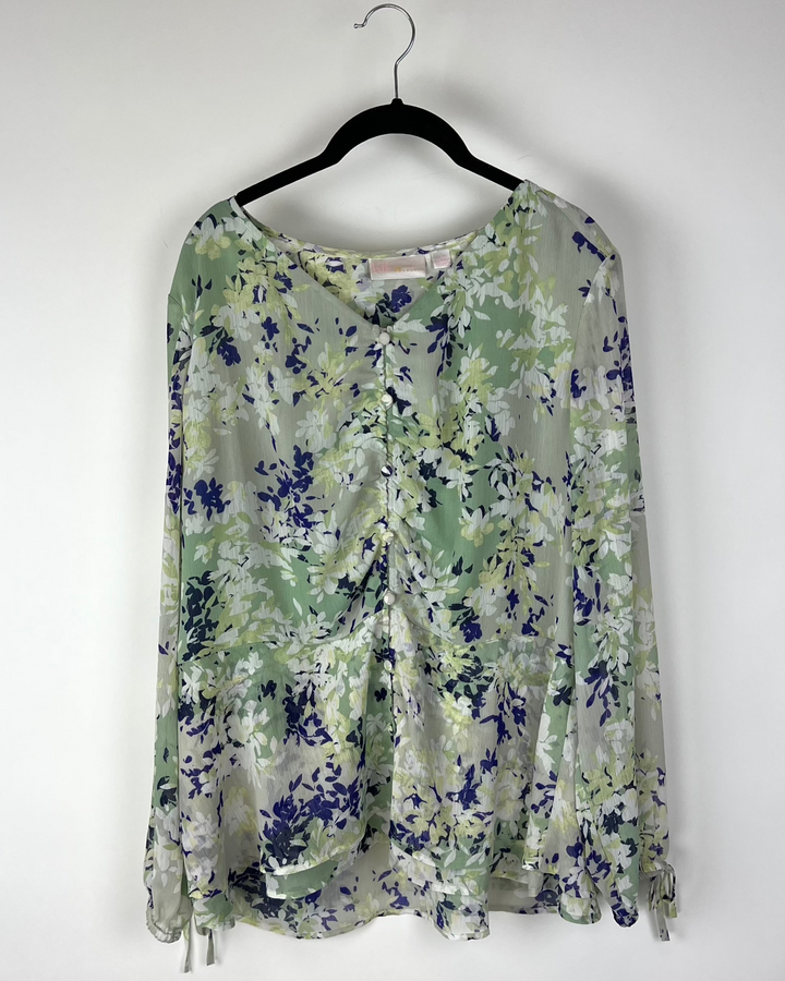 Green Floral Printed Top - Large/Extra Large