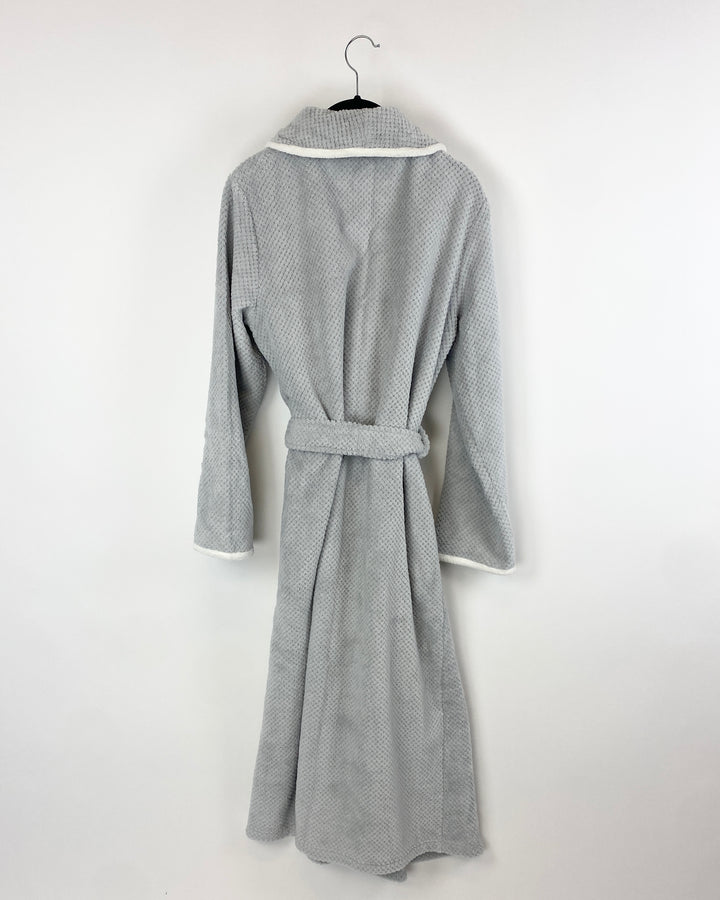 Fuzzy Grey Robe with White Trim - Small