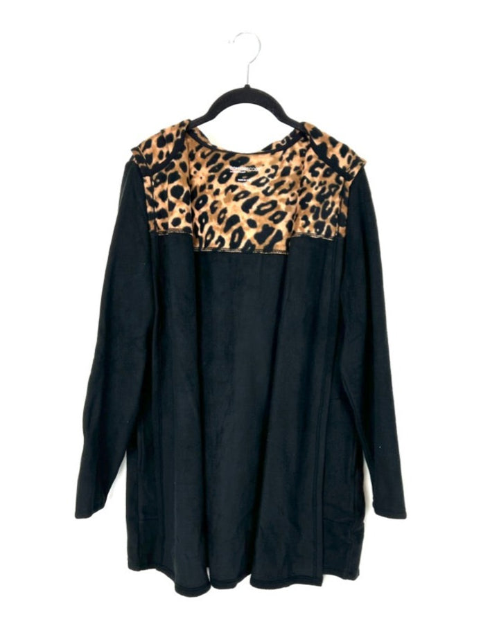 Black And Cheetah Fleece Open Cardigan - Size 6/8 and 10/12