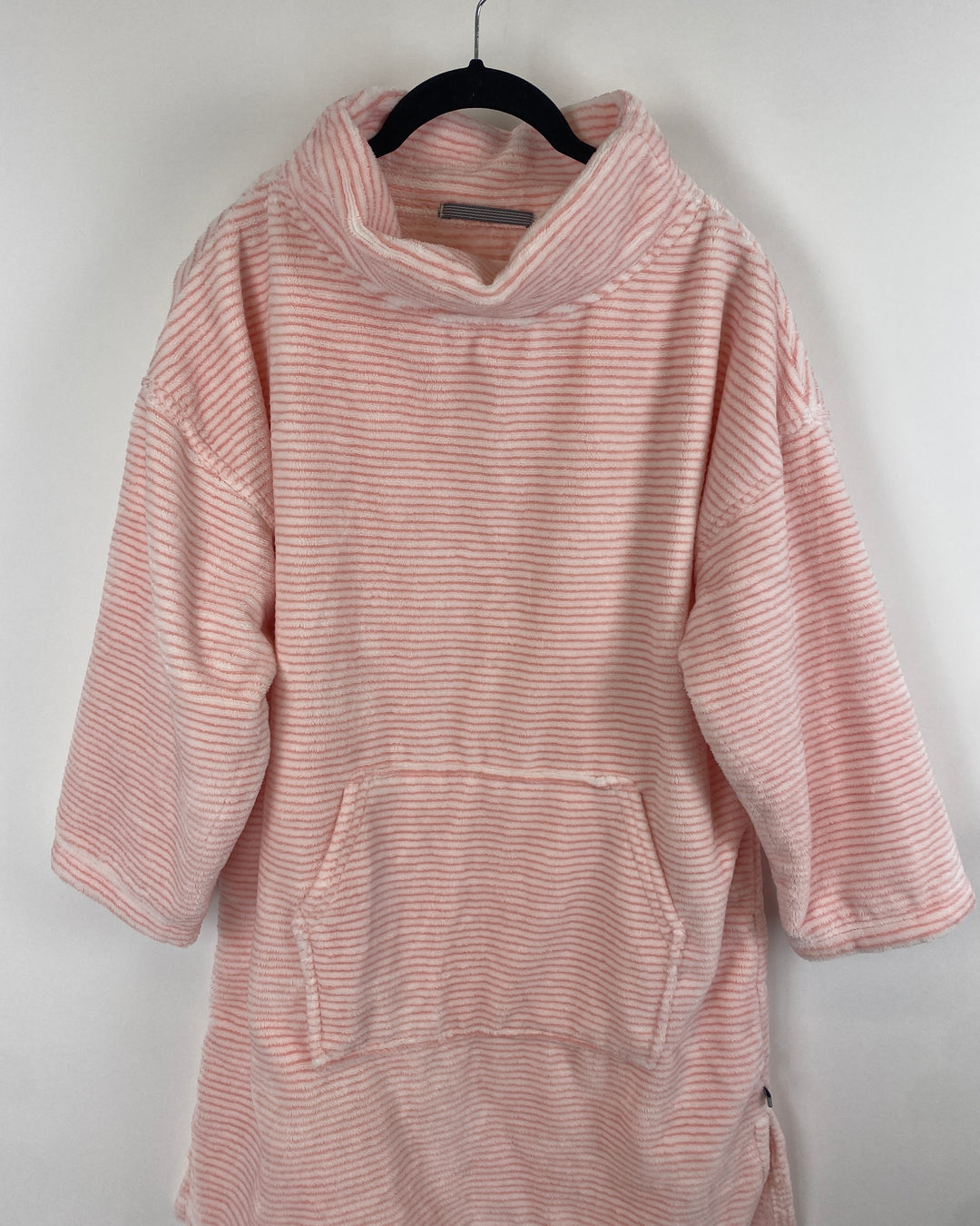 Pink and White Striped Fuzzy Long Sweatshirt - Small