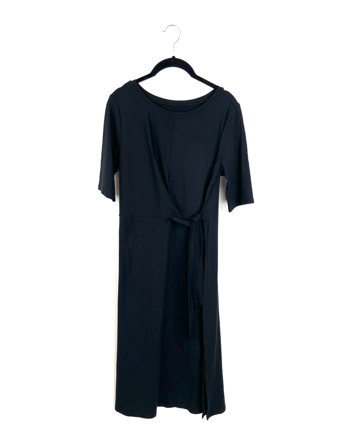 Black Midi Dress With Tie - Size 6/8