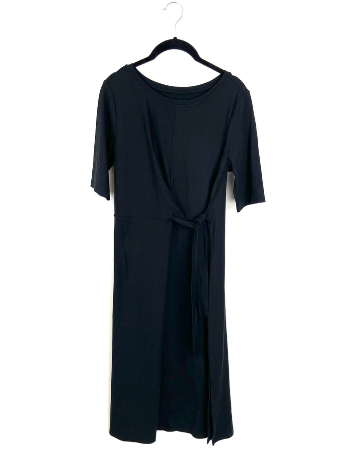 Black Midi Dress With Tie - Size 6/8