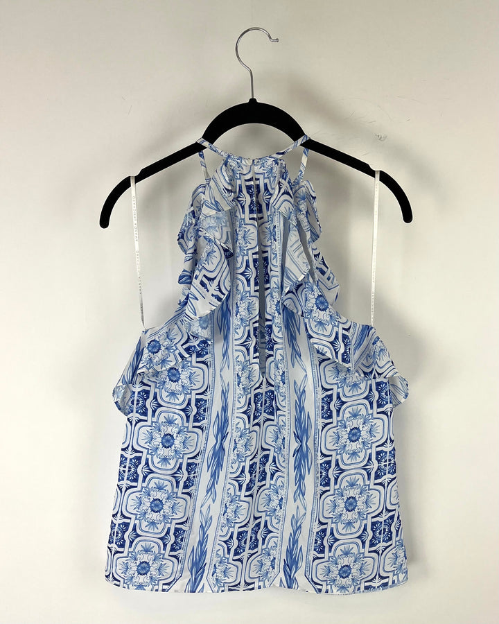 Blue And White Printed Blouse - Size 4-6