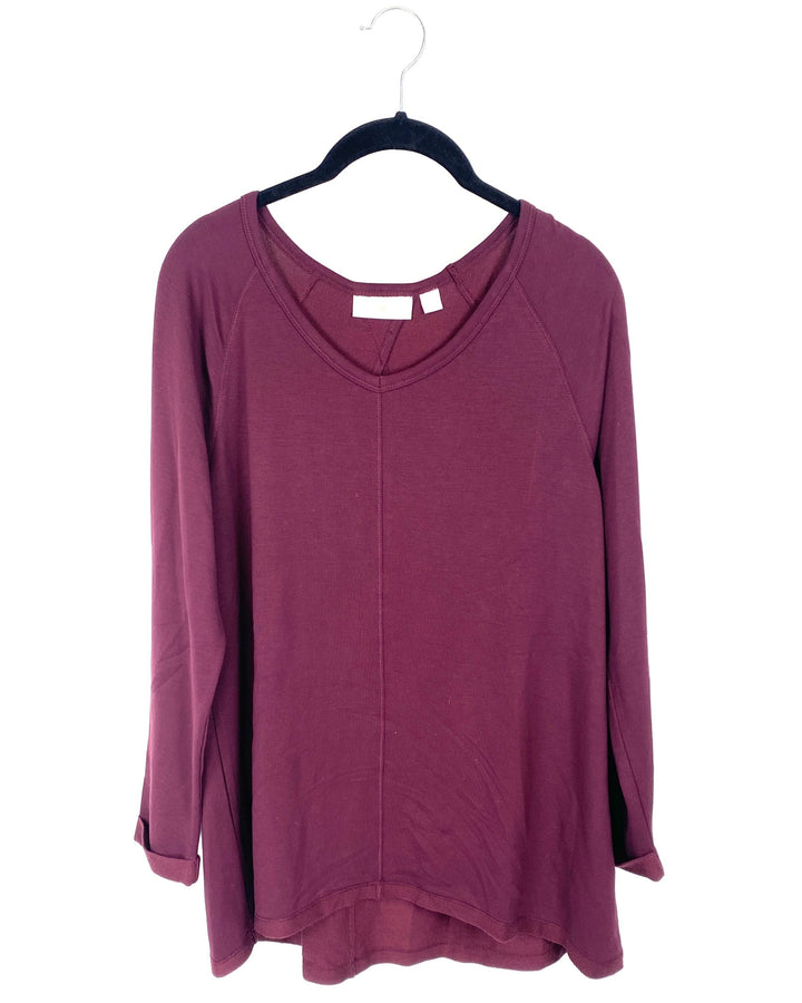 Red V Neck Long Sleeve Top - Small/Medium