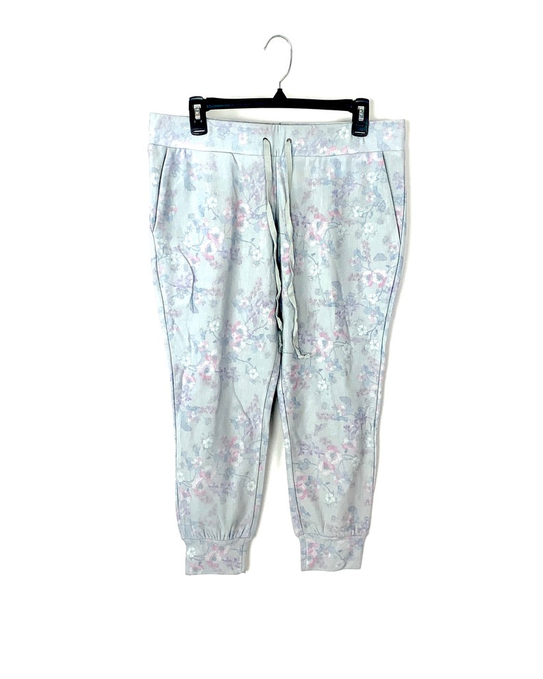 Light Grey Floral Joggers - Size Small