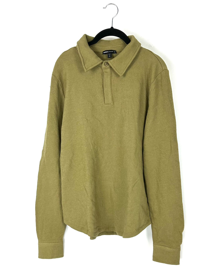 MENS Olive Green Terry Cloth Long Sleeve - Small