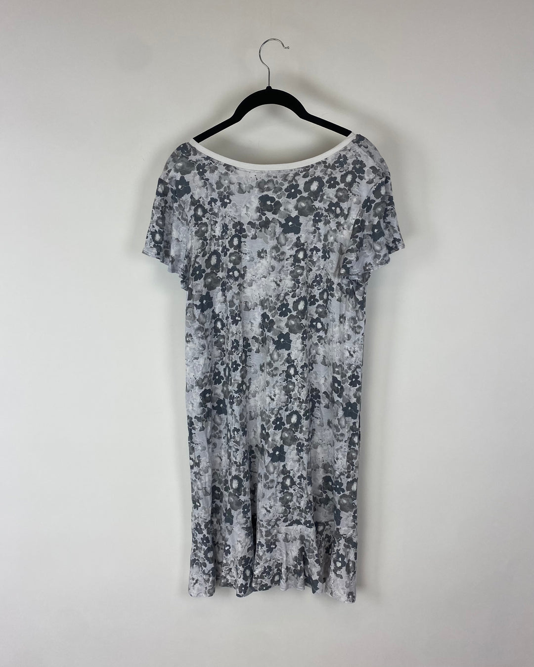 Grey Watercolor Floral Print Lounge Dress - Small