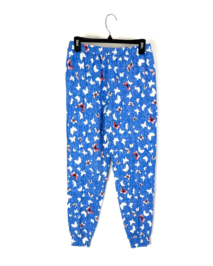 Blue Butterfly Pajama Pants - Small