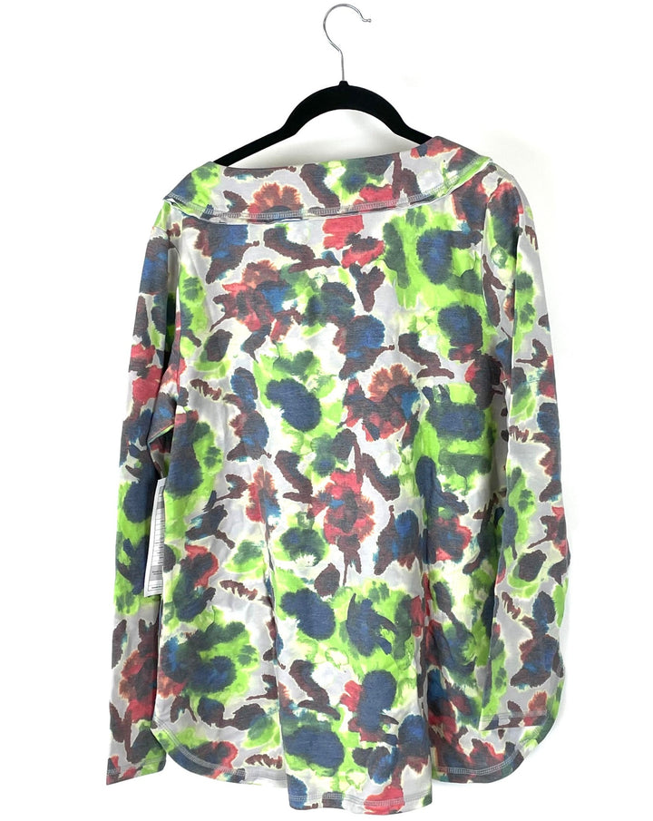 Green Printed Heavy Long-sleeve Top - Size 6-8