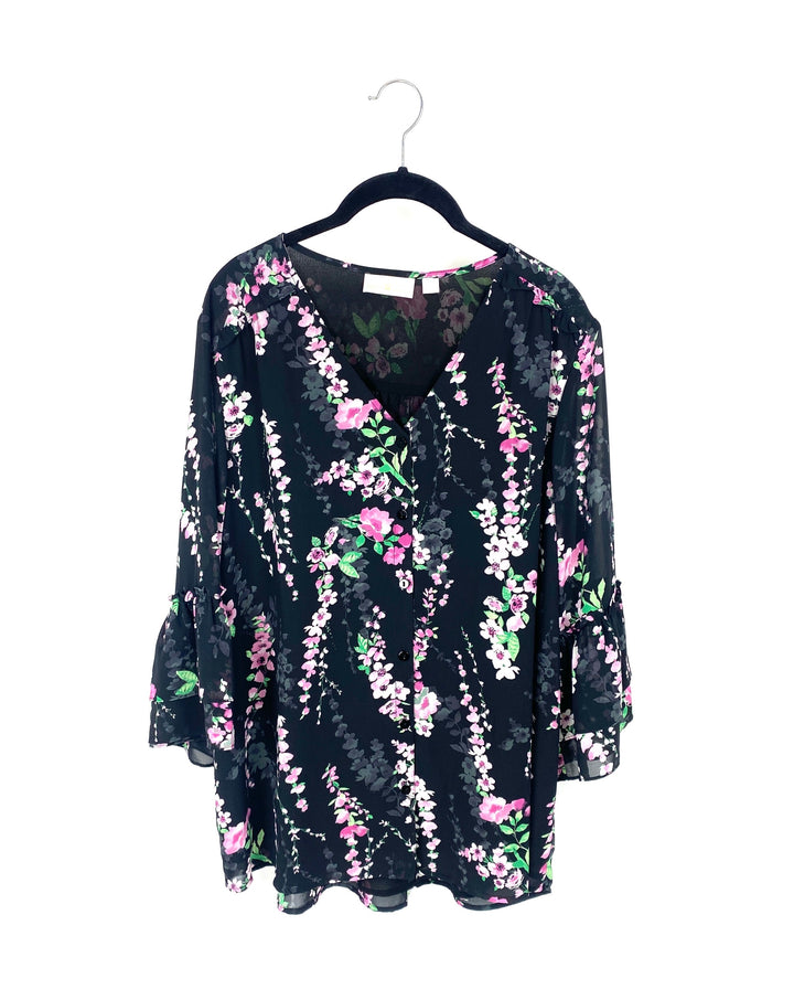 Colorful Floral Print Blouse - Large/Extra Large