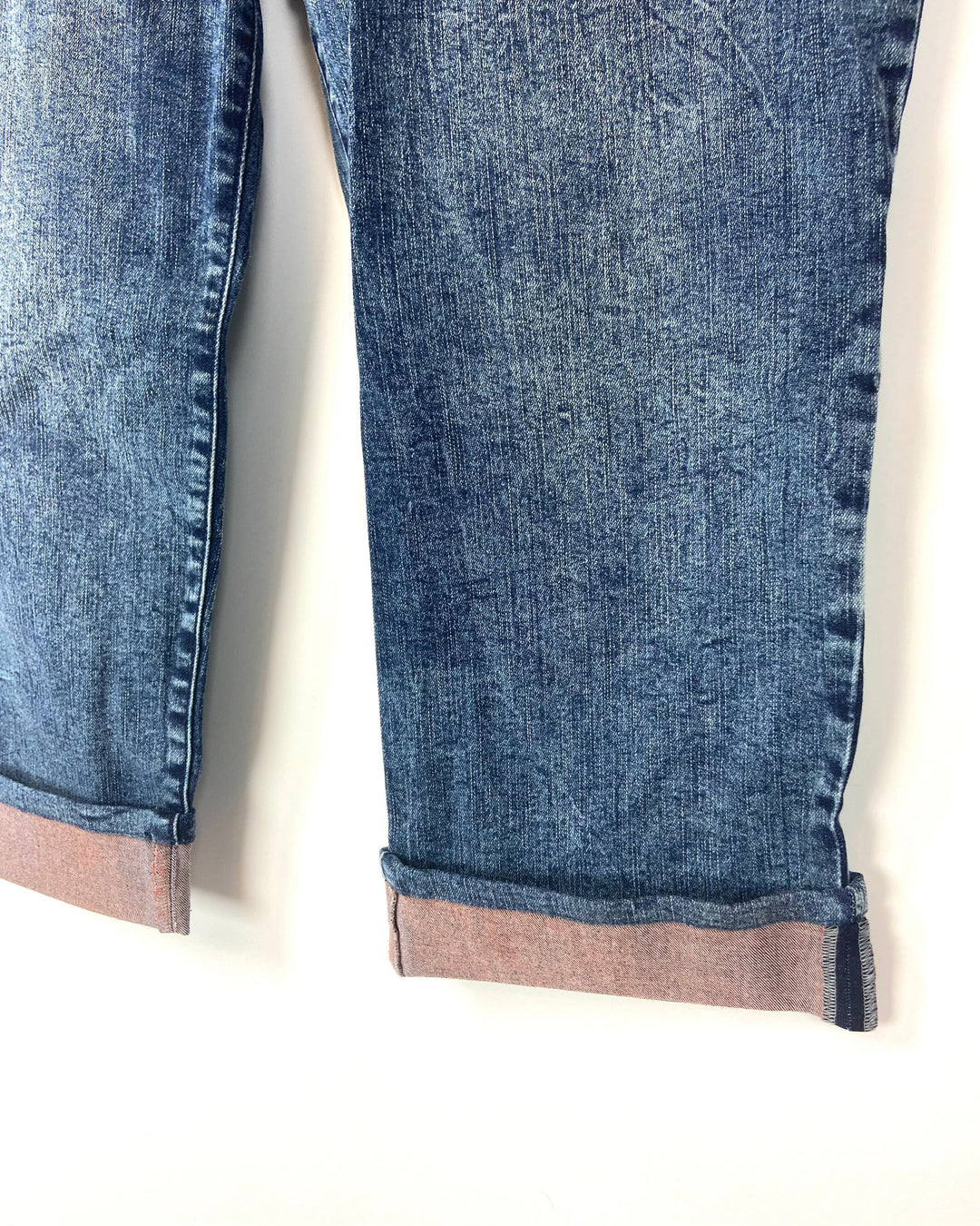 Pink and Medium Blue Wash Cropped Boyfriend Jeans - Size 8P