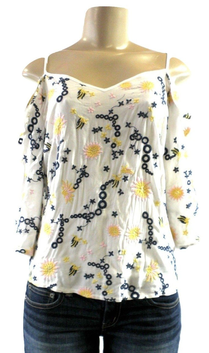 Saks Fifth Avenue White, Yellow, Navy Blue, And Pink Open Shoulder Top - Size XS, S, M & L - New with tags - The Fashion Foundation