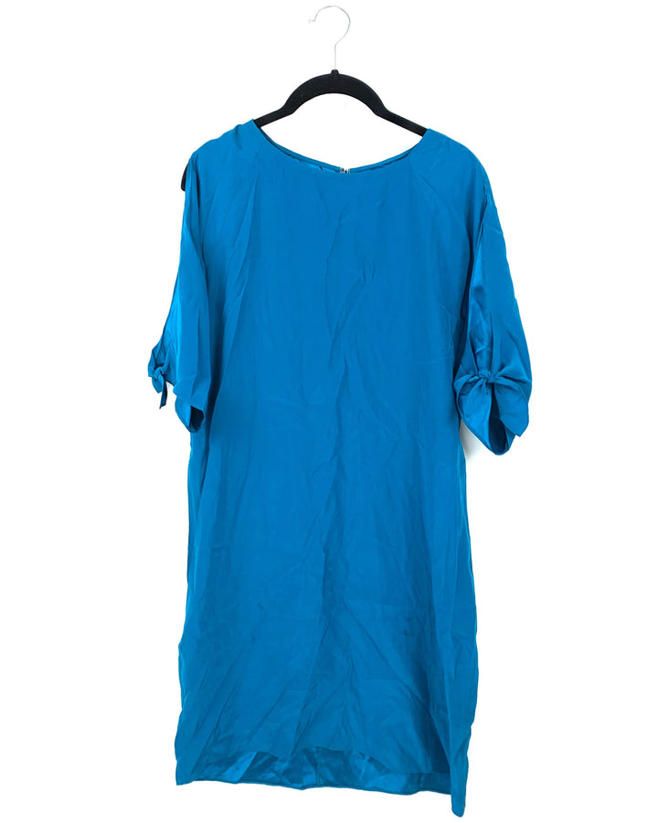 Teal Self Tie Sleeve Dress - Small