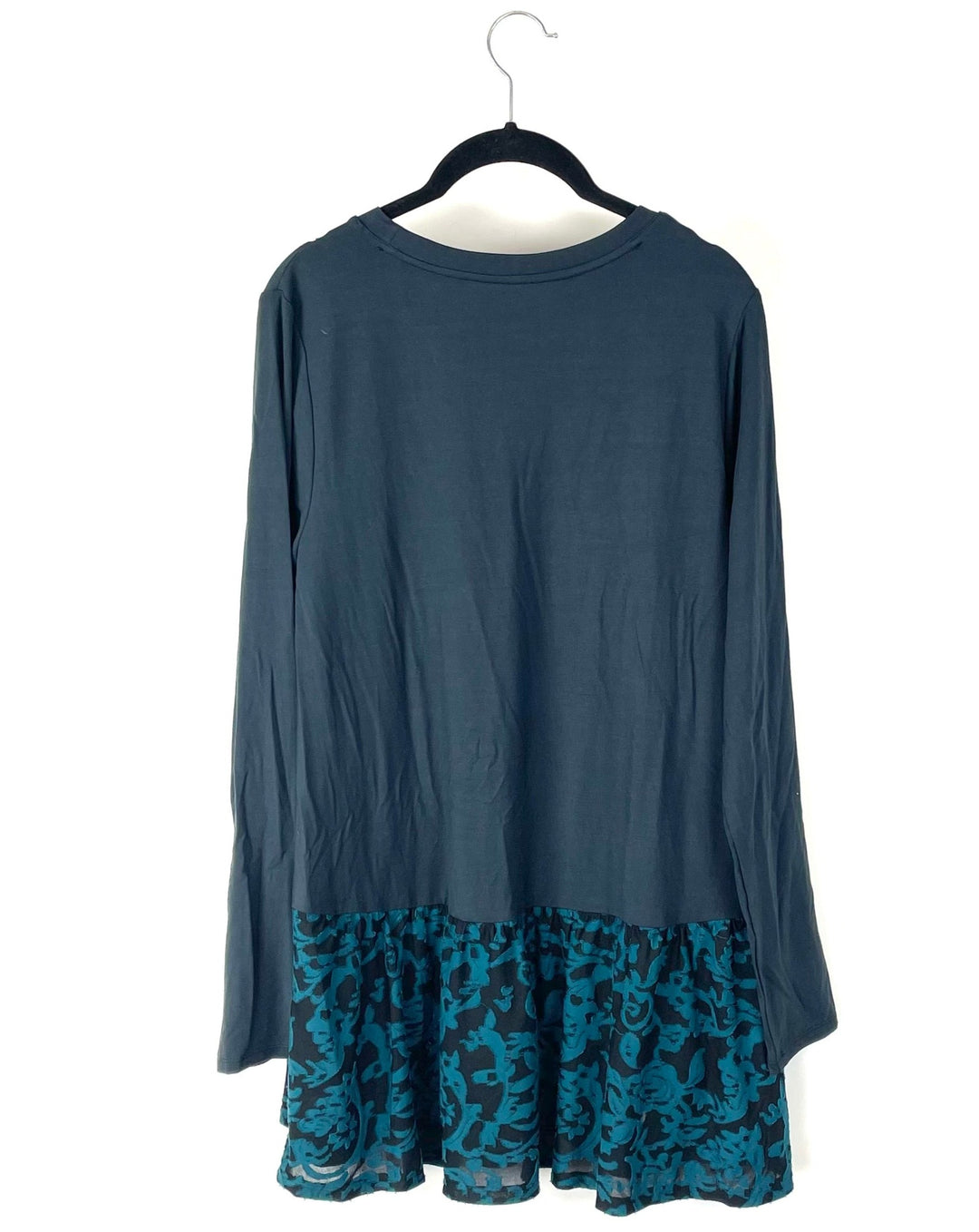 Navy Blue and Turquoise Lace Long Sleeve Top - Size 6-8