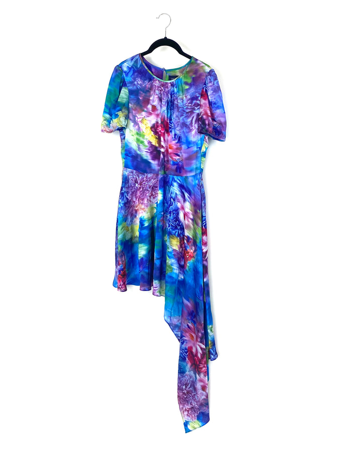 Colorful Floral Asymmetrical Dress - Small