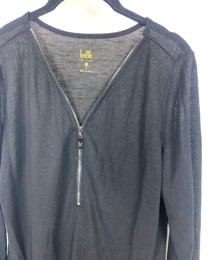 Black Zip Up Long Sleeve Top - Small/Medium