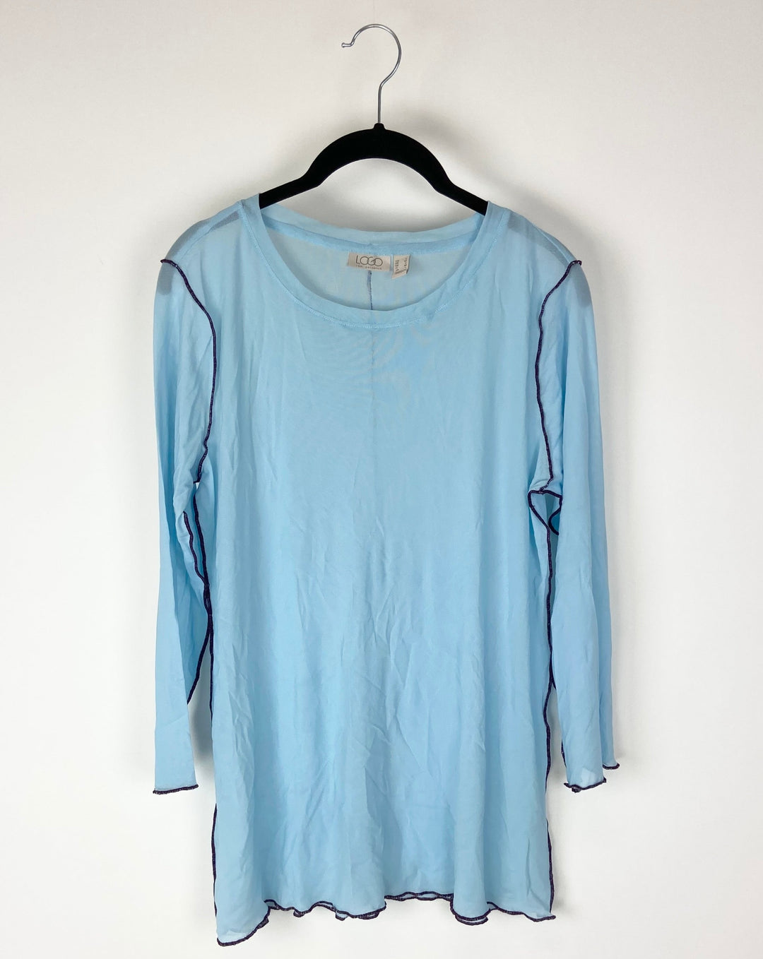 Baby Blue Knit Stretch Mesh Top- Size 6/8