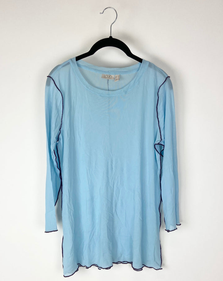 Baby Blue Knit Stretch Mesh Top- Size 6/8