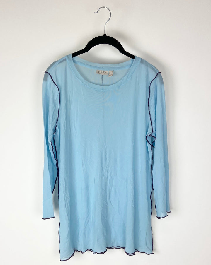 Baby Blue Knit Stretch Mesh Top- Size 6/8