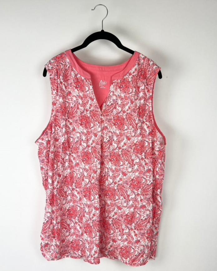 Coral Paisley Pajama Top - 1X