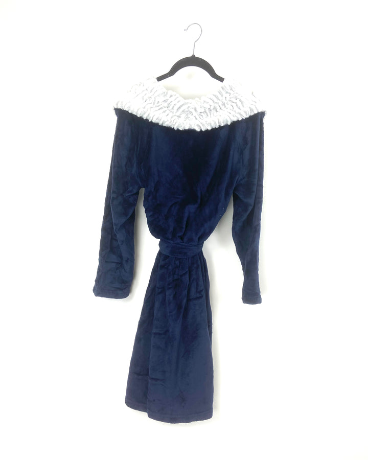 Blue And Gray Faux Fur Robe - Small