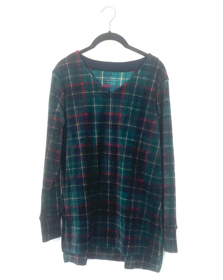 Plaid Fleece Top - Extra Small, Small, And Medium