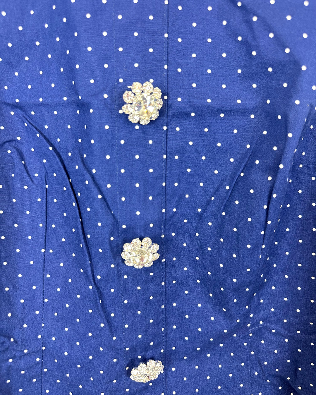 Navy Blue Long Sleeve Polka Dot Dress - Extra Small And Small