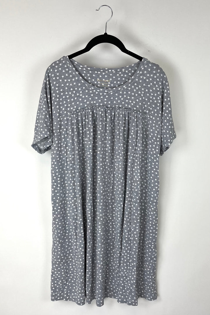 Grey and White Heart Print Nightgown - Small