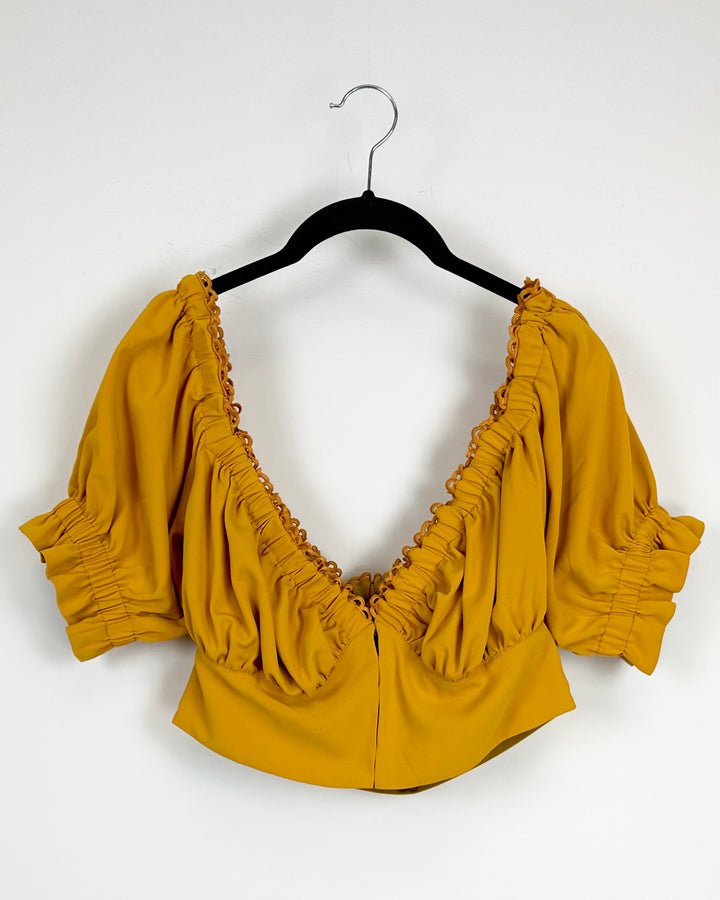 Golden Yellow Frill Cropped Top - Large