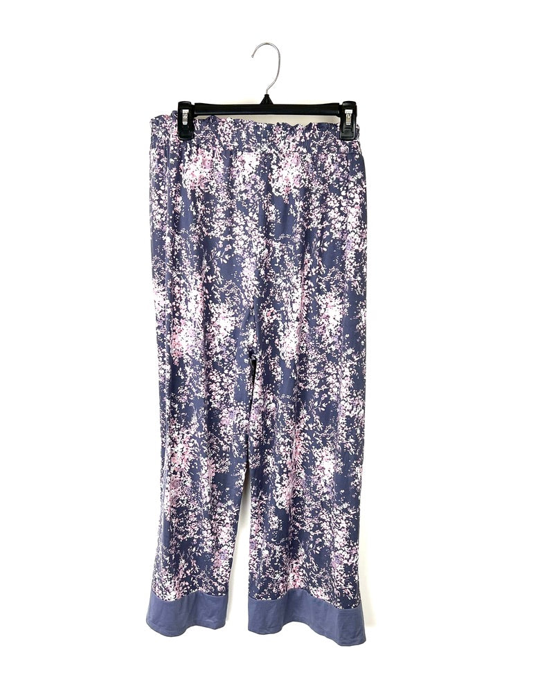 Purple & Pink Floral Lounge Pants With Scrunched Waistband- 1X