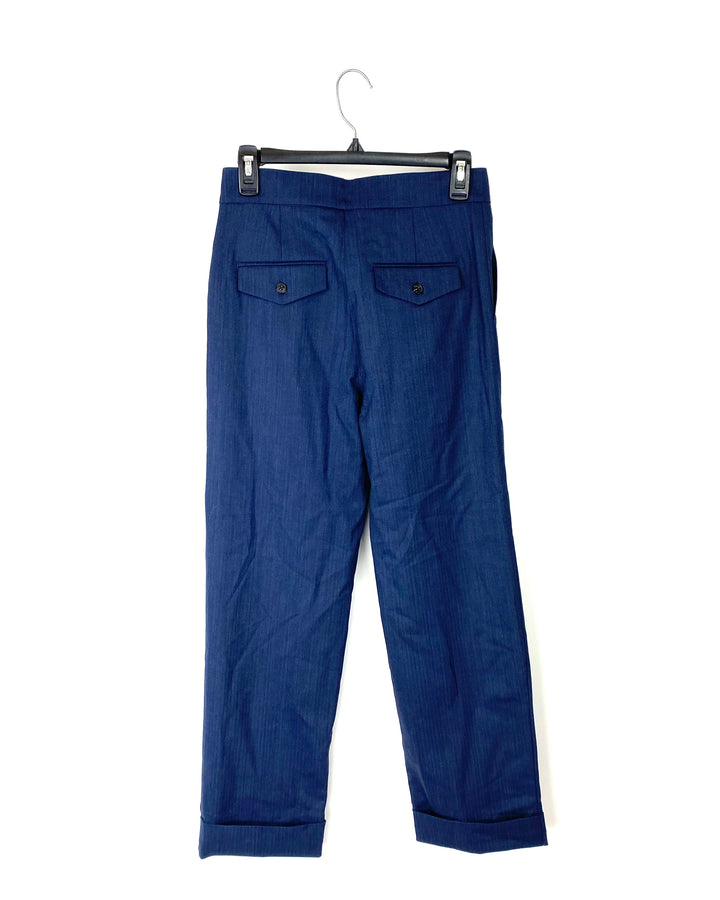 Navy Blue Tapered Ankle Trousers - Size 4