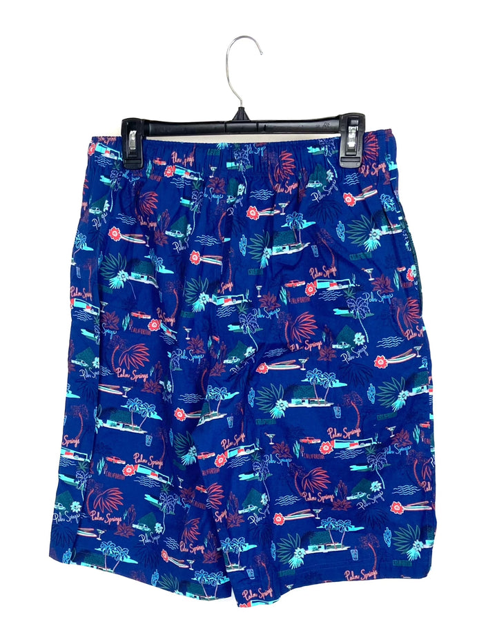MENS Blue Vacation Print Pajama Shorts - Medium