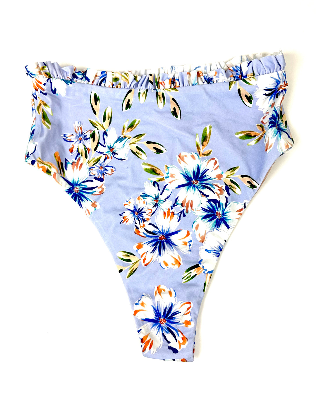 Blue Floral Ruffle Bikini Bottom - Small