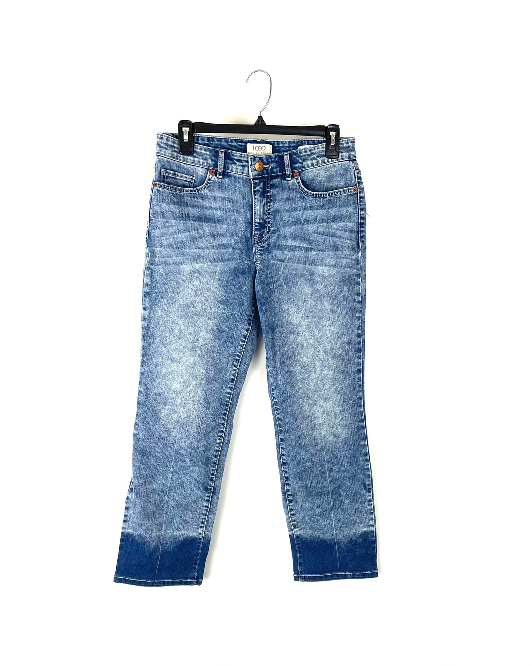 Acid Wash Mid Rise Straight Leg Denim Jeans - 8P