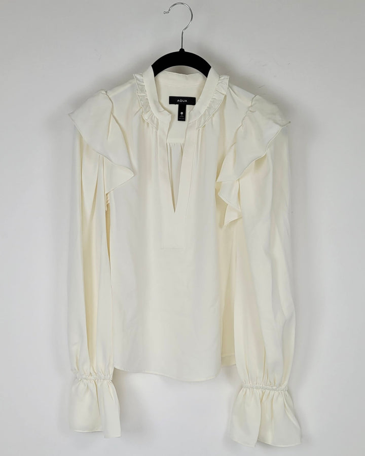 Ivory Long Sleeve Ruffle Top - Extra Small