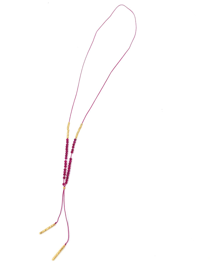 Pink String Necklace With Pink And Gold Beads