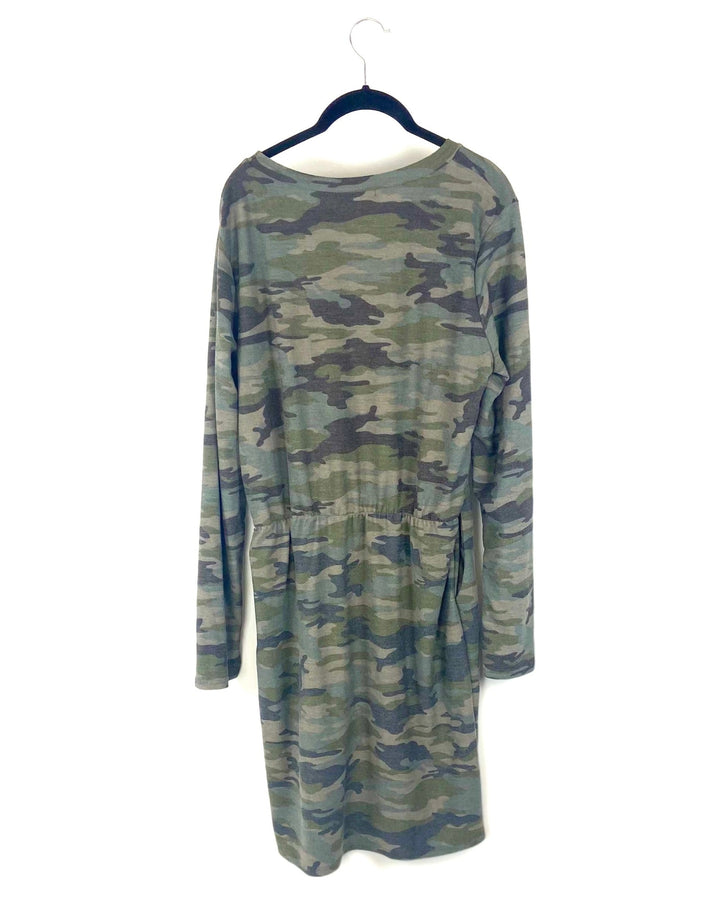 Camo Long Sleeve Waist Tie Dress- Medium