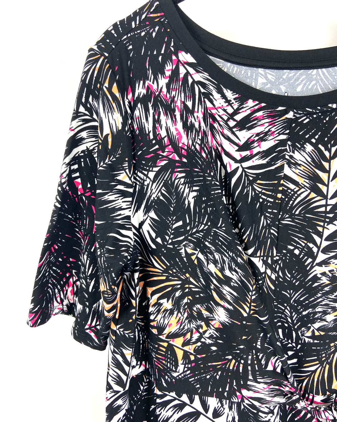 Leaf Printed Midi Dress With Tie - Small/Medium
