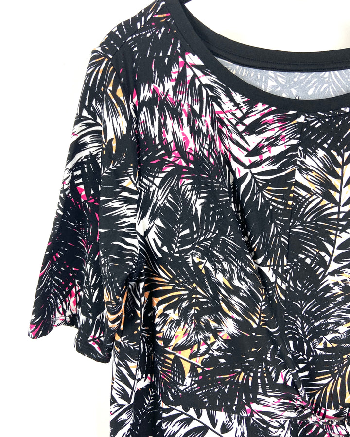 Leaf Printed Midi Dress With Tie - Small/Medium