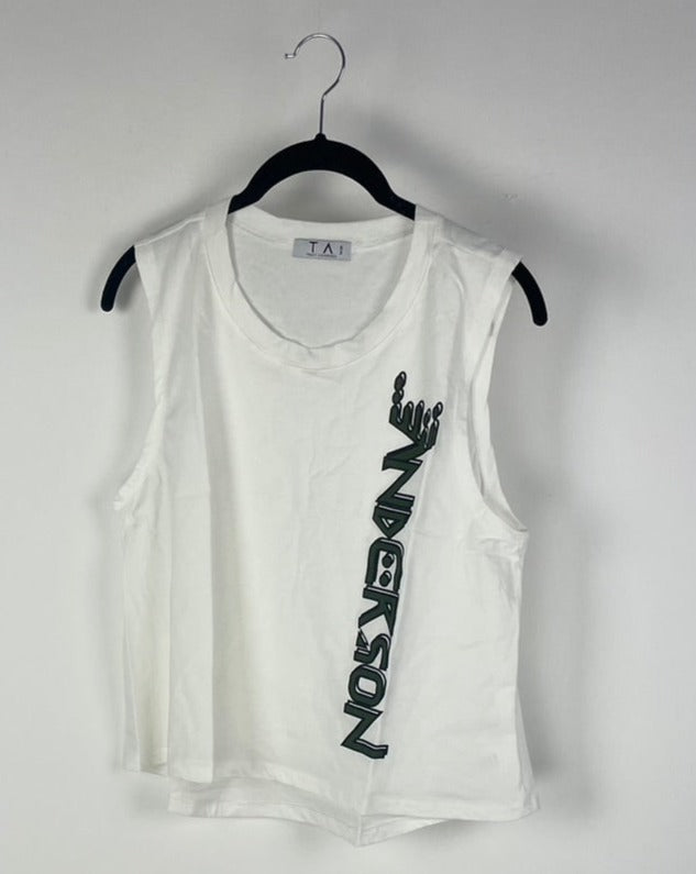 White And Green Tank Top - Size 0, 2, 4 and 6