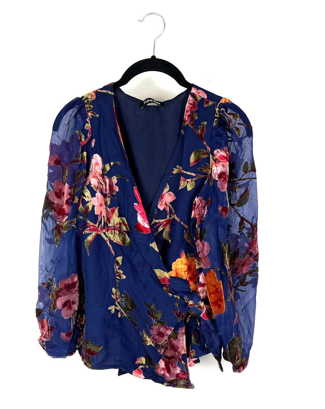 Dark Blue Velvet Floral Blouse - Extra Small and Small