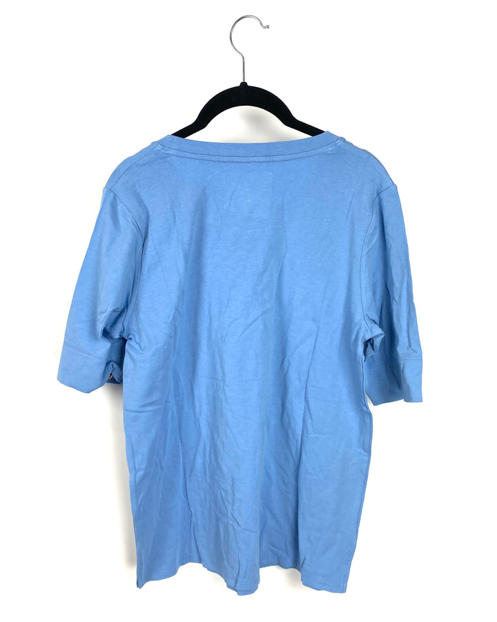 Light Blue Crew Neck Short Sleeve Top - Size 6/8