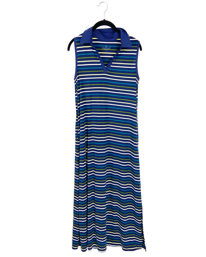 Striped Sleeveless Collared Maxi Dress - Small/Medium