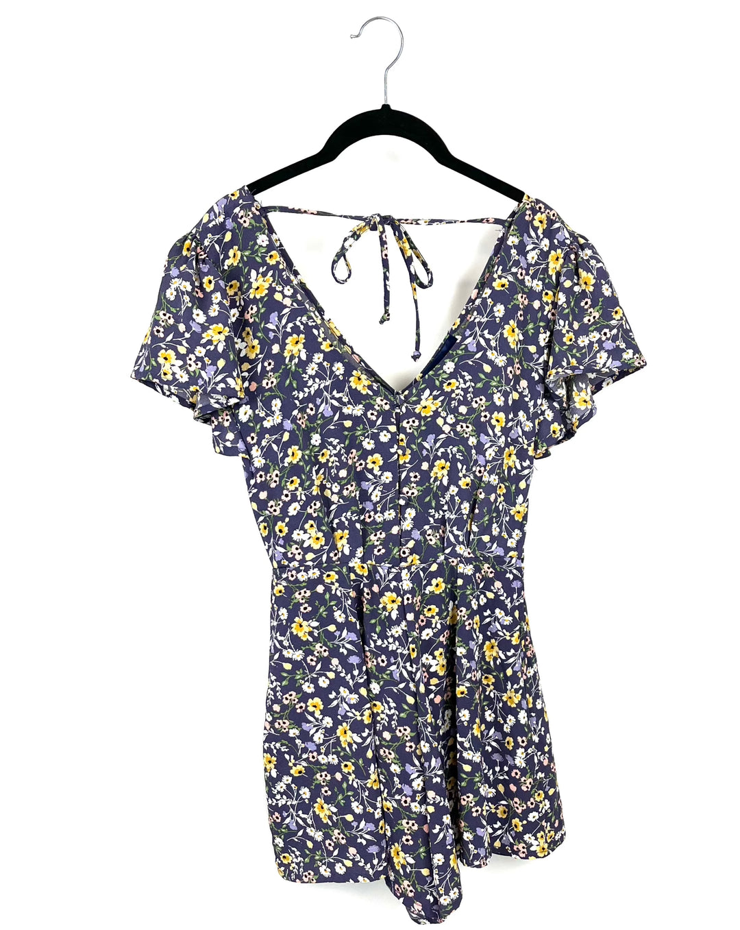 Blue Rain Floral Short Sleeve Romper - Extra Extra Small The Fashion Foundation Blue Rain Floral Short Sleeve Romper - Extra Extra Small The Fashion Foundation
