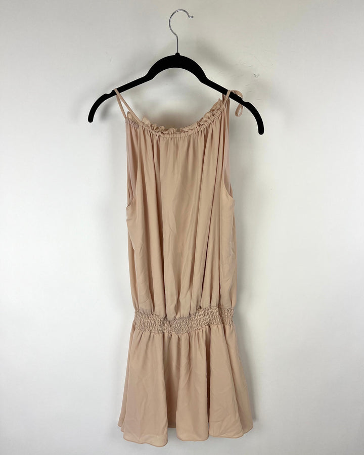 Tan High Neck Sleeveless Mini Dress - Size 4-6