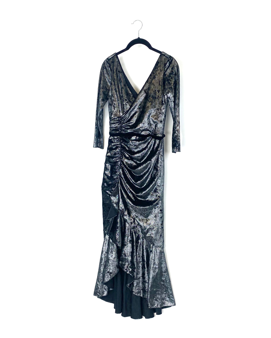 Black and Silver Metallic Velour Gown - Extra Small