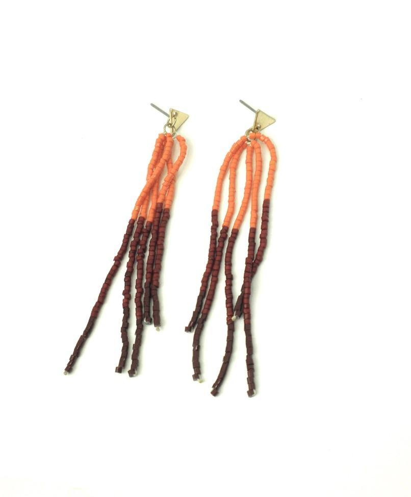 Beaded Orange and Red Dangle Earrings - The Fashion Foundation - {{ discount designer}}