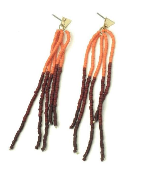 Beaded Orange and Red Dangle Earrings - The Fashion Foundation - {{ discount designer}}