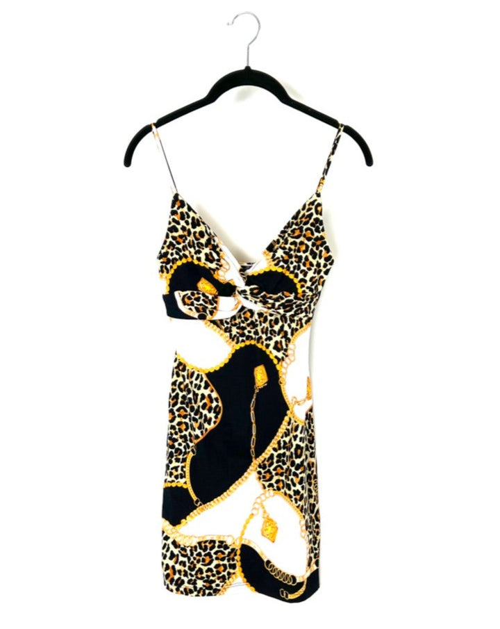 Leopard And Gold Chain Printed Mini Dress - Extra Small And Small