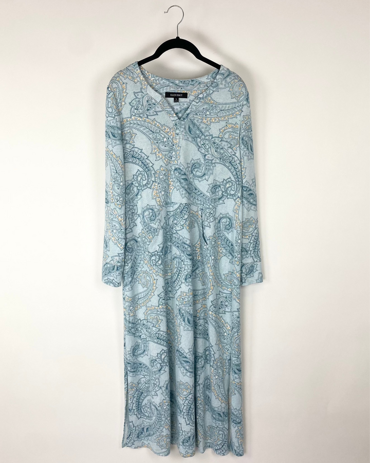 Blue Paisley Long Sleeve Lounge Dress - Small